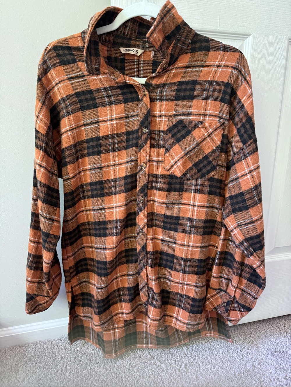 Soho Orange and Black Plaid Button-Down Shirt